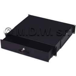 CASSETTO PER ARMADI RACK 19 CON SERRATURA, 2 UNITA', COLORE NERO RAL9005 - PORTATA 25KG